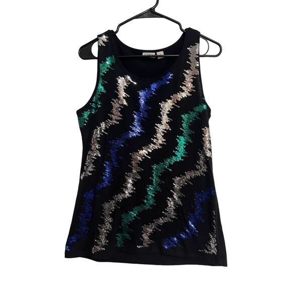 Cato Sequins Sparkle Tank  Womens Size Medium Black Silver Blue Green Sequins - Picture 1 of 3